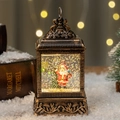 Bronze retro Christmas lantern with Santa scene and swirling glitter decoration - Santa & Christmas Tree
