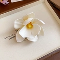Elegant cream white acrylic spider lily hair clip with matte petals and yellow stamens - 11# Duckbill Clip - Creamy White Flower Style