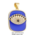 Detail view of Evil Eye pendant in gold plating with blue enamel and dimensions label - Style 24