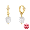 S925 sterling silver gold hoop earrings with star charms and baroque pearls - #2 Star-Gold