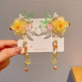 Handcrafted yellow flower hair clips with long tassels and golden bells for girls - 70# Swallow Yellow Flower Pair