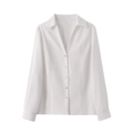 Classic white linen blend shirt for women featuring a V-neck and gold buttons - XS / White