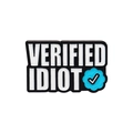 Black enamel metal pin featuring white Verified Idiot text and blue checkmark icon - Verified Idiot Style (QHXZ3066)