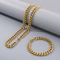 Ensemble de bijoux deux pièces avec collier et bracelet maille cubaine en or poli - 9.5mm / 20cm / Or