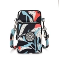 Vertical canvas phone bag with abstract leaf print and dual zipper compartments - Red Blue Lily