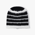 Gorro de punto a rayas blancas y negras para mujer con textura suave de felpa - Negro (24B105)