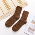 Thick dark brown coral fleece socks for men, plush and warm winter home socks - One Size / Coffee