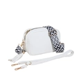 White pebbled PU crossbody bag with dual straps, gold zippers and tassel detail - White