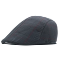 British style grey plaid newsboy cap for men featuring a red windowpane check pattern - L (58-60cm) / Gray