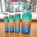 Set of four gradient green and orange frosted sports water bottles with straw and strap - 2000+900+600+300ml / Green 2262 Style