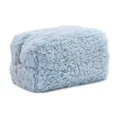 Light blue lamb fleece makeup bag with soft texture and large capacity storage - Sky Blue