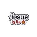 Artistic cartoon Jesus is lit enamel pin with a vibrant flame icon for hats - Jesus Is Lit Style (QHXZ936)