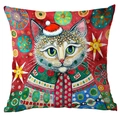 Kerst kussenhoes met aquarel kat en feestelijke rode artistieke print voor vakantie - Patroon TQDS72-2