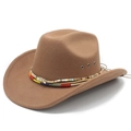 Chapeau de cowboy marron en feutre avec ruban tissé ethnique coloré en vue de côté - M (56-58cm) / Kaki