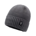 Classic dark grey ribbed knit beanie with a woven brand logo label for winter warmth - One Size / Dark Gray