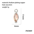 Detailed size chart of rhodium plating copper pink marquise zircon pendant 11x4mm - Silver/Champagne Zircon