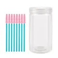 100 PCS disposable eyelash brushes with pink spiral heads and blue wands in a clear tube - 100 Packs / Light Blue - Pink Bristles