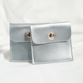 Silver PU leather jewelry pouch with gold snap button closure for earrings storage - 8*8cm / Silver