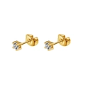 Classic pair of 18K gold earrings featuring round four-prong set sparkling clear gemstones - Round Zircon