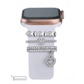 Silver rhinestone watch strap charms set for 21mm wide flat silicone apple watch bands - Hollow Heart Style (5572578809395) / Black Sponge Packaging / No.40 Silver