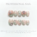 Pink and green gradient press-on nails with 3D bows and heart rhinestones, 10-piece set - Extra Small (XS) / Dragon Heart Girl (187)