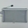 Detail view of the 205x110mm grey mesh pencil case with zip closure and rope puller - Gray / A6 (20.5x11.5cm)
