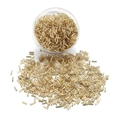 Shiny golden Czech glass tube beads for jewelry making displayed in a clear container - 400pcs/15g / Tan