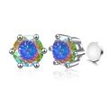 Classic six-prong 925 silver stud earrings with colorful rainbow moissanite - Purple-Green 100-Cut (Magnetic)
