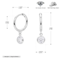 Detailed size chart for S925 sterling silver hoop earrings with round colored gemstones - 925 Silver / April White Gold Plated (Clear Zirconia)