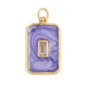 Golden rectangular heart pendant with purple marble enamel and clear center zircon - Purple Textured Rectangle Charm