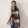 Écharpe à carreaux en imitation cachemire avec franges en beige, gris et marron pour femme - Carreaux Gris Marron