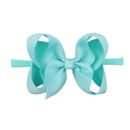 Turquoise ribbed ribbon bow on soft elastic nylon headband for babies and toddlers - Turquoise