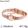 Rose gold mesh watchband bracelet with sparkling rhinestone clover pendant charm - Round Clover Style (KB114035-KHY)