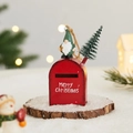 Christmas red iron mailbox ornament with gnome and mini tree decoration, 10cm height - Iron Red Mailbox Gnome