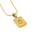 Golden square necklace with sandblasted letter O pendant and sleek snake chain - Letter O