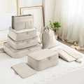 8-delige crèmekleurige reisorganizerset met waterdicht gaas en ringritsen - In-Tas 8-Delige Set / Beige