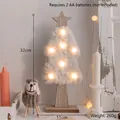 Minimalist white wool felt Christmas tree lamp with wooden base and LED lights - White with Lights
