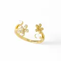 Elegante anello a fiore dorato con cristalli scintillanti, perle e fascia aperta regolabile - Stile A-Fiore Perla Zircone / Oro