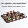 Dark brown brushed leather jewelry display set for necklaces, rings and bracelets - Set 10