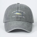 Vintage gewaschene graue Baseballkappe mit FISH FEAR ME Stickerei und Marlin-Motiv - Einheitsgröße / Grau