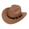 Western cowboy style fedora hat in camel felt with black decorative belt and gold buckle - M (56-58cm) / Khaki (170-K)