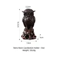 Vintage resin owl candle holder with antique bronze finish and carved feather details - Vintage Resin Owl Candle Holder