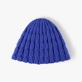 Thick navy blue jacquard knit beanie for women featuring a textured ribbed pattern - Sky Blue