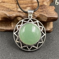 Hexagram star necklace with green crystal stone pendant on black cord strap - Green Aventurine