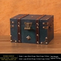 Emerald green vintage wooden jewelry storage box with leather straps and bronze lock - Xi Lin Men Lock / Large / Emerald