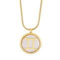 Golden Gemini zodiac necklace with shell inlay and snake chain on white background - Gemini (KN201579-KLX)