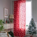 Rideau de Noël rouge avec motifs de flocons de neige et bordure décorative à pompons blancs - Flocon de Neige Rouge Œillet / 150x220cm