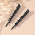 Zwei elegante wellenförmige schwarze Strass-Haarspangen mit funkelnden quadratischen Kristallen - Schwarzer Strass Schwarz Paar (E5205)