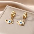 Goldene Creolen aus Edelstahl mit blauem Emaille-Anhänger und hohler Wimpernoptik - Weißes Phönix-Wimpernauge