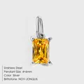Elegant 4x6mm rectangle yellow zircon pendant in a stainless steel SKU setting - November Light Yellow / Silver